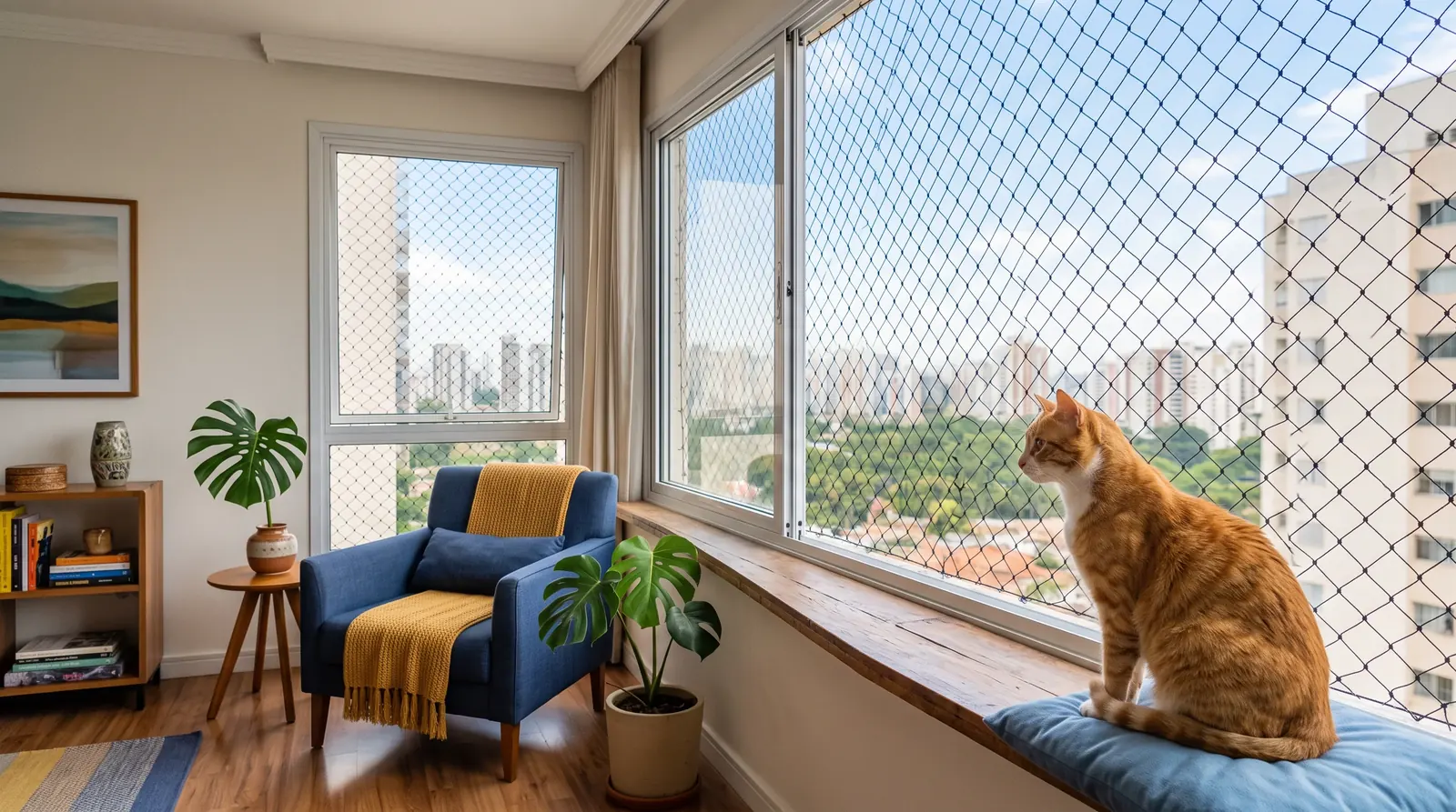 Rede de proteção para gatos em janela